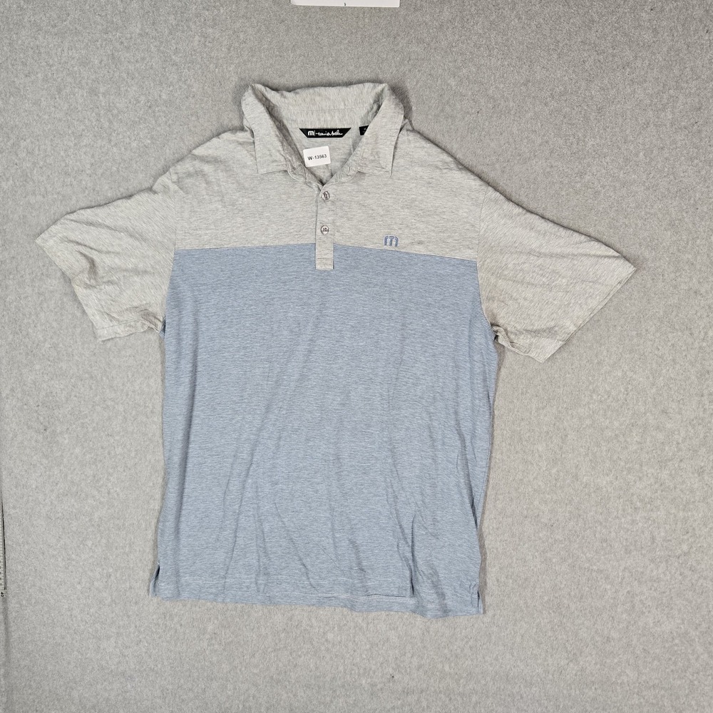 Travismathew Men Polo XL Gray Striped Activewear Button Logo Short Sleeve